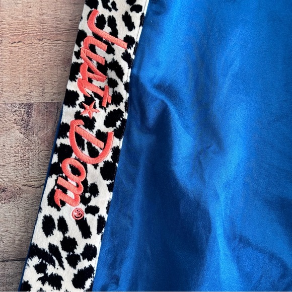 JUST DON Tearway Track Pants Blue Satin Leopard Trim Men MEDIUM NEW WITH TAG - Picture 2 of 12